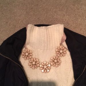 Pale pink flower statement necklace- ribbon tie